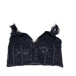 NWOT Victorias Secret XS Black long line lace up corset bra top Gothic Club Wear
